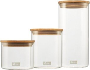 TRINITY Glass Canisters with Bamboo Lid (Medium Size Set)