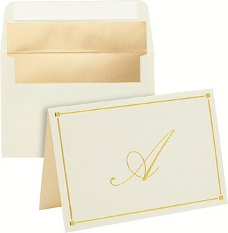 Pipilo Press 24 Pack Ivory Gold Foil Letter A Blank Note Cards with Envelopes 4x6, Initial A Monogrammed Personalized Stationery Set