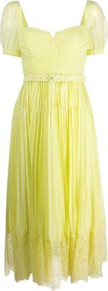 Lace-Panel Pleated Midi Dress