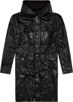 L-Bat hooded leather coat