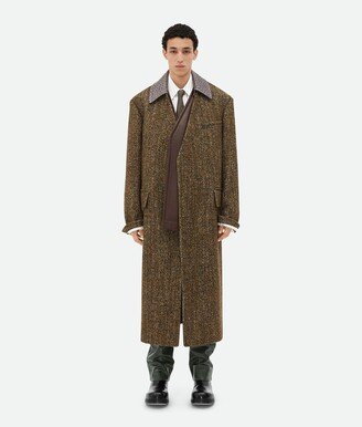 Textured Wool Speckled Coat With Leather Collar