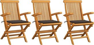 Patio Chairs with Taupe Cushions 3 pcs Solid Teak Wood - 21.7 x 23.6 x 35