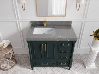 Willow Collections 36 x 22 Aberdeen Left Offset Sink Bathroom Vanity in Dark Green with Countertop