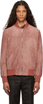 Pink Regular-Fit Leather Bomber Jacket