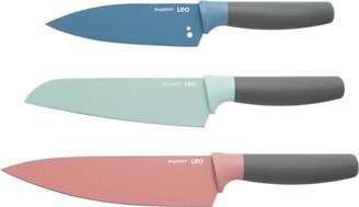 Leo 3Pc Knife Set, PP Fitted Protective Sleeve, Built-in Herb Stripper, Multicolor