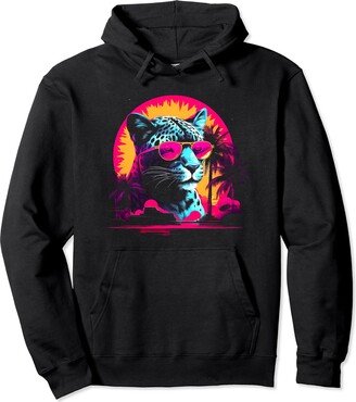 Cool Retrowave Jaguar Graphics 80's Synthwave Retro Wave Aesthetic Jaguar Graphic Pullover Hoodie