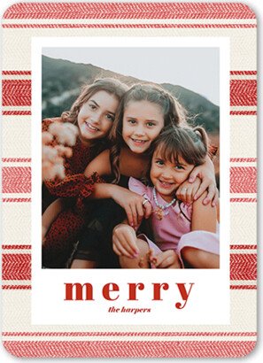 Holiday Cards: Fabric Background Holiday Card, Red, 5X7, Christmas, Matte, Signature Smooth Cardstock, Rounded