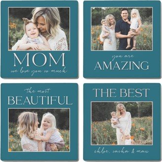 Coasters: Classic Mom Sentiments Set Ceramic Coasters, Set Of 4, Blue