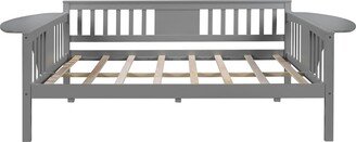 IGEMAN Dual-use Full Daybed Sofabed with 3 Side Rails and 2 Extra Connected Small Coffee Table Shelf for Living Room, Grey