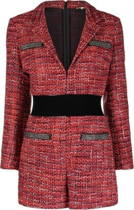 Spread-Collar Tweed Cotton Playsuit