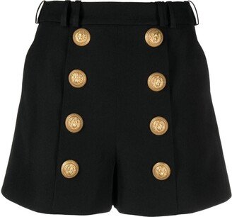 High waist buttoned wool shorts