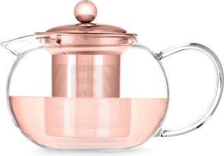 Candace Glass Teapot with Rose Gold Lid, Stainless Steel Removable Loose Leaf Infuser Strainer, 28 Oz Set of 1, Light Orange