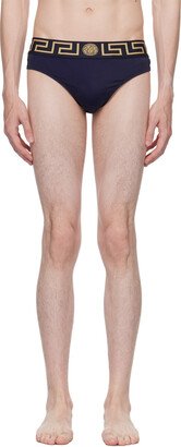 Navy Greca Border Swim Briefs