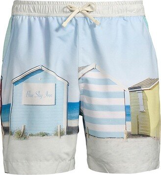 Blue Sky Inn Beach House Graphic Swim Trunks