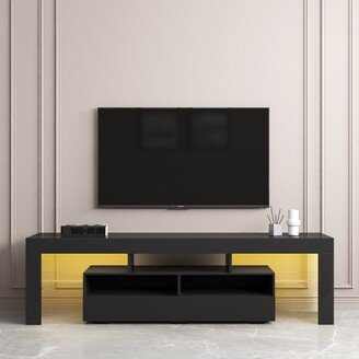 Calnod Modern Living Room Furniture TV Stand with 2 Drawers & 2 Open Shelves, TV Cabinet 20-Color RGB LED Lights with Remote