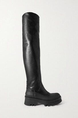 Raina Tpu-trimmed Leather Platform Knee Boots - Black