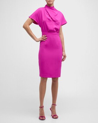 Estella Draped High-Neck Midi Dress