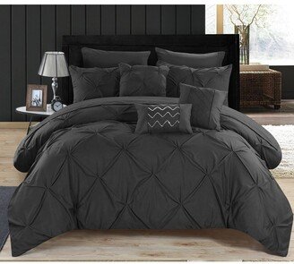 Valentina Black Pintuck Microfiber 10-Piece Bed in a Bag Comforter Set