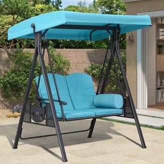 2-seat Outdoor Porch Swing with Adjustable Tilt Canopy and Stand