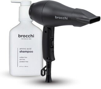 BROCCHI Mini Travel Hair Dryer & Amino Acid Shampoo Bundle