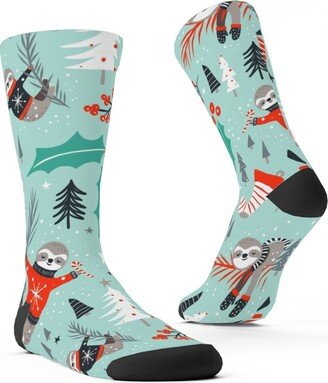 Socks: Slothy Holidays Custom Socks, Multicolor