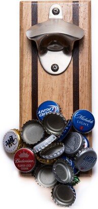 Magnetic Zinc Alloy Wall Mounted Cap Opener & Cap Catcher, Rubber Wood