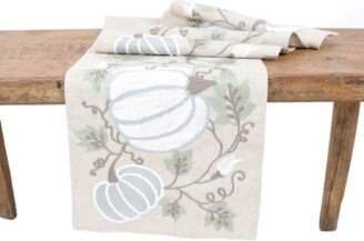 Harvest Pumpkins Vines Crewel Embroidered Fall Table Runner Collection