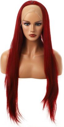 Unique Bargains Long Straight Hair Lace Front Wigs for Women with Wig Cap 24 21 - 23 1PC Wine Red