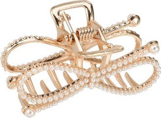 Unique Bargains Women's Faux Pearl Butterfly Metal Hair Clips Rose Gold Tone 1 Pc