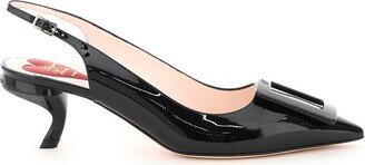 Virgule Lacquered Buckle Slingback Pumps