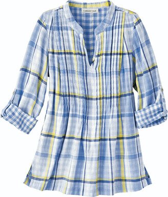 Women's Plaid Double-Faced Tunic Top - Antique Blue Multi - PS - Petite Size