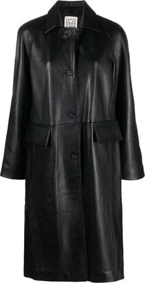 Single-Breasted Leather Coat-AI