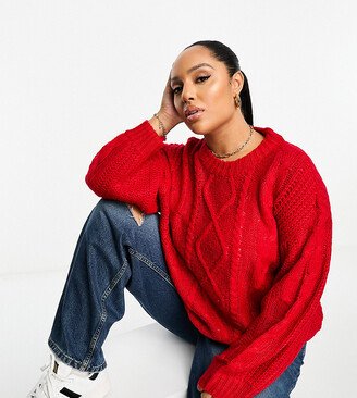 Brave Soul Plus tokyo oversized cable knit sweater in red