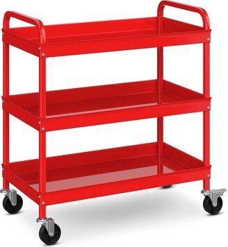 3-Tier Metal Utility Cart Storage Service Trolley Tool Storage Red