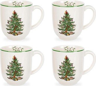 Christmas Tree 14 Ounce Cafe Mug, Set of 4