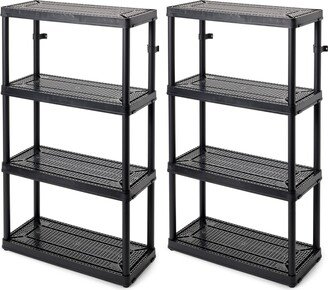 4 Shelf Fixed Ventilated Medium Duty Shelving Unit, Black, 2 Pack - N/A