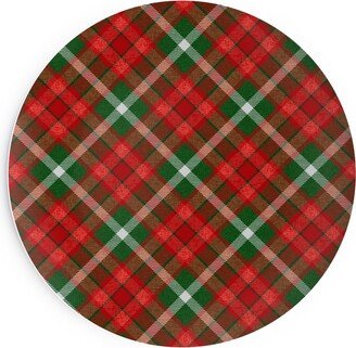 Salad Plates: Christmas Plaid - Red And Green Salad Plate, Red