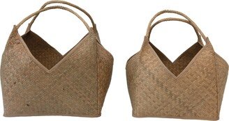 Storied Home Square Seagrass Baskets with Handles for Decor and Storage, Set of 2