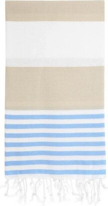 Harpo Beige Blue Turkish Beach & Bath Towels - Citizens Of The Collection Striped Baby Shower Wedding Bachelorette Party Gift