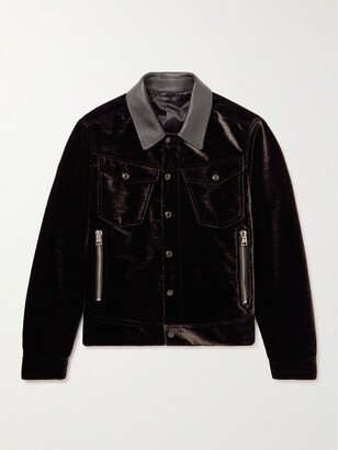 Leather-Trimmed Croc-Effect Velvet Jacket