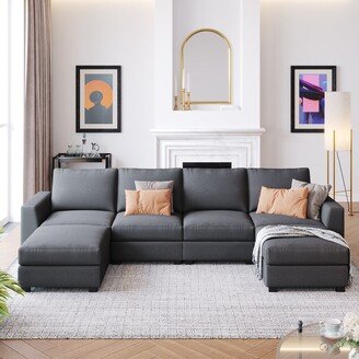 GEROJO Gray Polyester U-shaped Sectional Sofa with Removable Ottomans and Convertible Design, Seats 6 Comfortably