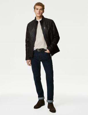 Double Collar Quilted Leather Jacket