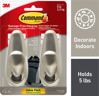 Command Classic Hook Large Brushed Nickel Pkg/2