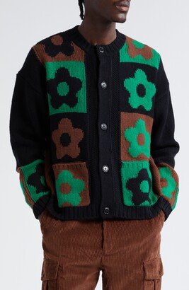 Boke Flower Checkerboard Wool Blend Cardigan