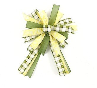 Pre-Made Spring Wreath Bow, Embellishment, Front Door Hanger, Wired Ribbon Decorative Accent, Yellow & Green Bow