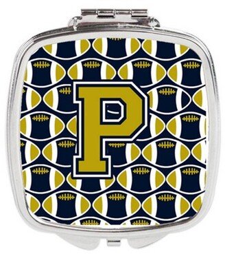 CJ1074-PSCM Letter P Football Blue & Gold Compact Mirror, 3 x 0.3 x 2.75 in.