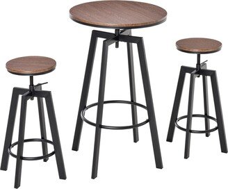 Homcom Industrial Rustic Adjustable Steel and Wood Three Piece Pub Bar Table Set