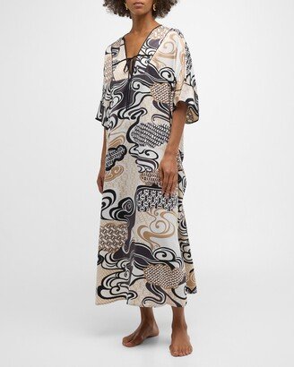 Uzu Geometric-Print Dolman-Sleeve Caftan