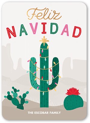 Christmas Cards: Festive Cactus Tarjeta De Navidad, Beige, 5X7, Feliz Navidad, Standard Smooth Cardstock, Rounded