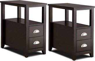 Tangkula 2-Piece Retro Side End Table Rectangular Nightstand with 2 Drawers & Shelf Coffee